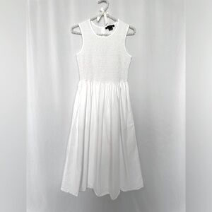 French Connection White Sleeveless Rhodes Poplin Smocked Midi Dress size 4